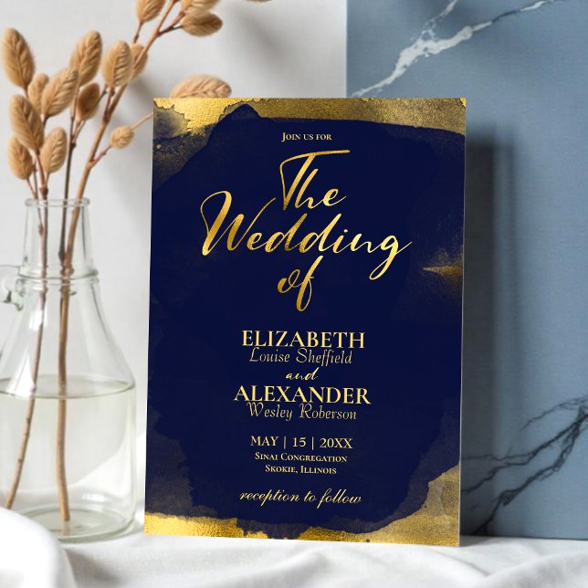 Abstract Wedding Invitations | Navy Blue Gilded (Creator Uploaded)