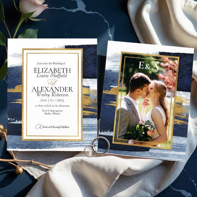 Abstract Wedding Invitations | Photo Blue Gilded (Creator Uploaded)