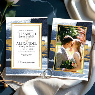 Abstract Wedding Invitations Photo Blue Gilded