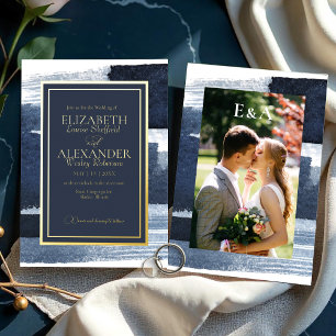 Abstract Wedding Invitations Photo Blue Gilded