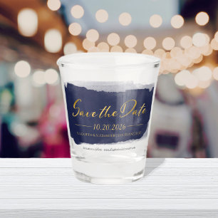 Abstract Wedding Save the Date Invitations   Blue Shot Glass