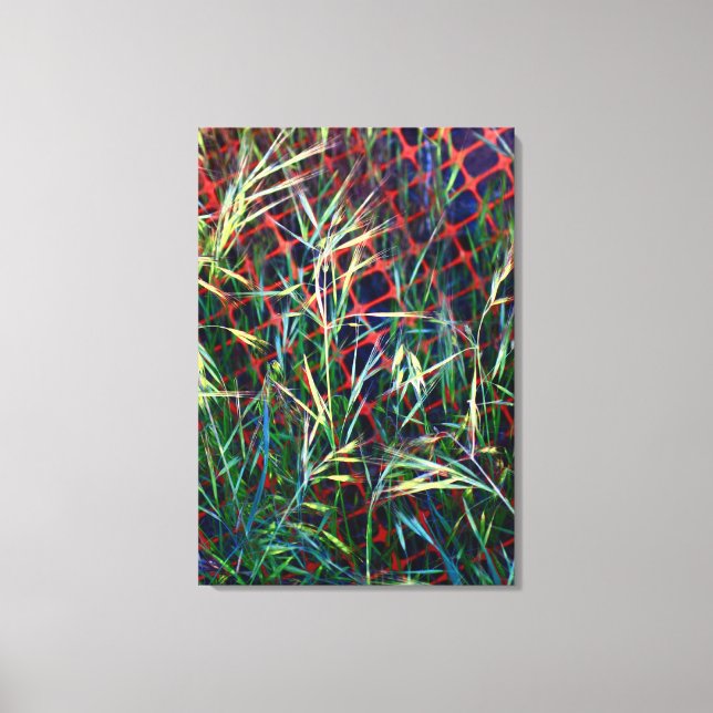 Abstract Weeds and Orange Barrier Grid Canvas Print (Front)