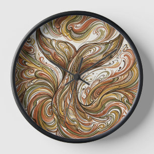 Abstract Whale Tail Earth Ink Modern Art Clocks