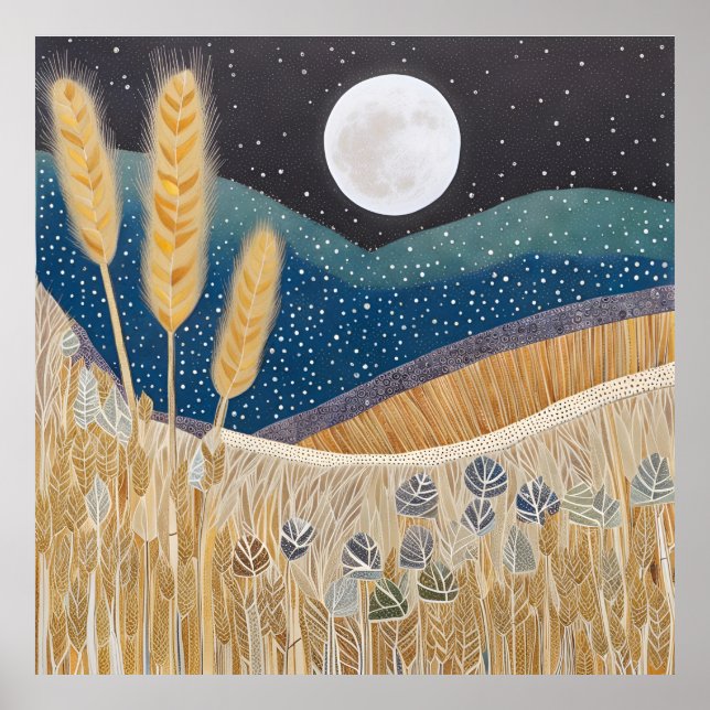 Abstract Wheat Field on a Full Moon Evening Poster (Front)