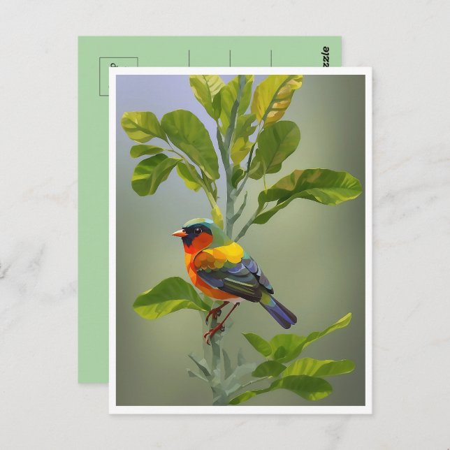 Abstract Whimsical Bird On Tree Branch Postcard (Front/Back)