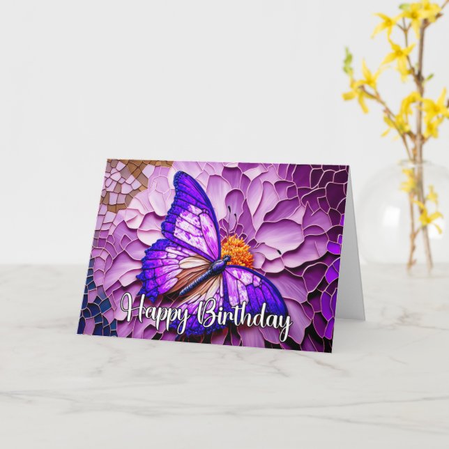 Abstract Whimsical Butterfly Happy Birthday Card (Yellow Flower)