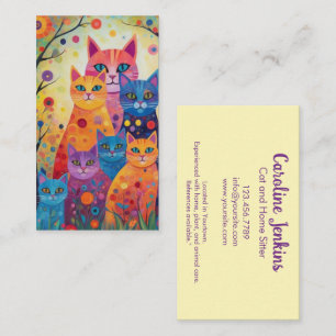 Abstract Whimsical colourful cats illustration Business Card