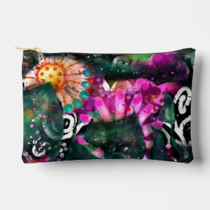 Abstract Whimsical Galloping Horse Floral Pink Accessory Pouch