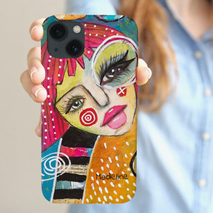 Abstract Whimsical Girl Colourful Pink Green Orang Case-Mate iPhone Case