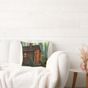 Abstract Whimsical Little Hunting Cabin Cushion