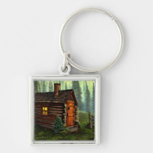 Abstract Whimsical Little Hunting Cabin Key Ring