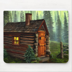 Abstract Whimsical Little Hunting Cabin Mouse Mat