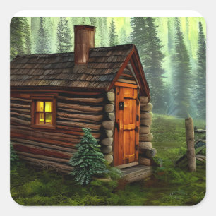 Abstract Whimsical Little Hunting Cabin Square Sticker