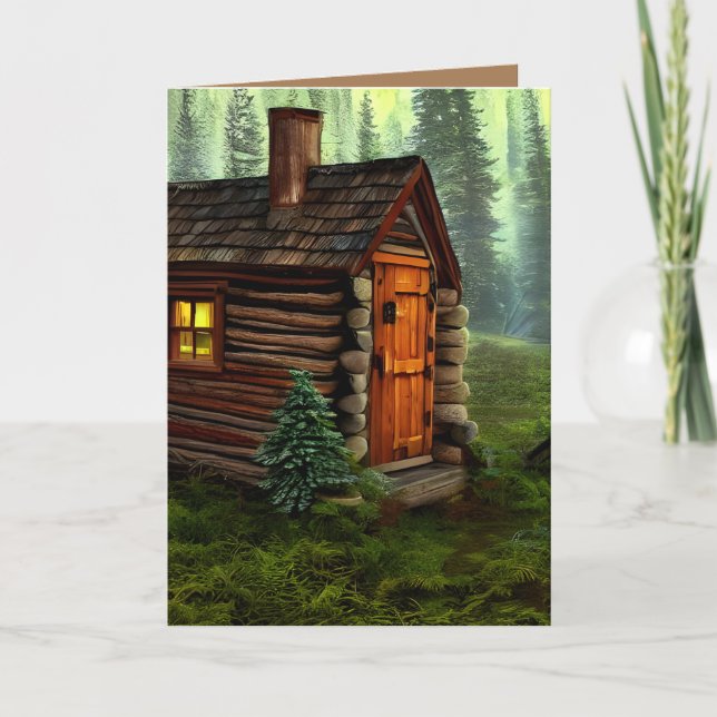 Abstract Whimsical Little Hunting Cabin Thank You Card (Front)