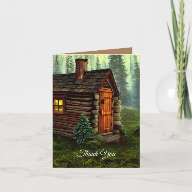 Abstract Whimsical Little Hunting Cabin Thank You Card (Front)