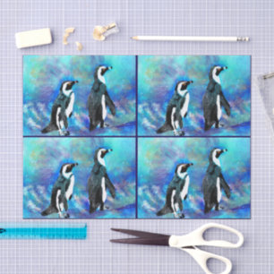 Abstract Whimsical Penguin Couple Decoupage Tissue Paper