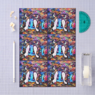 Abstract Whimsical Penguin Family Floral Decoupage Tissue Paper