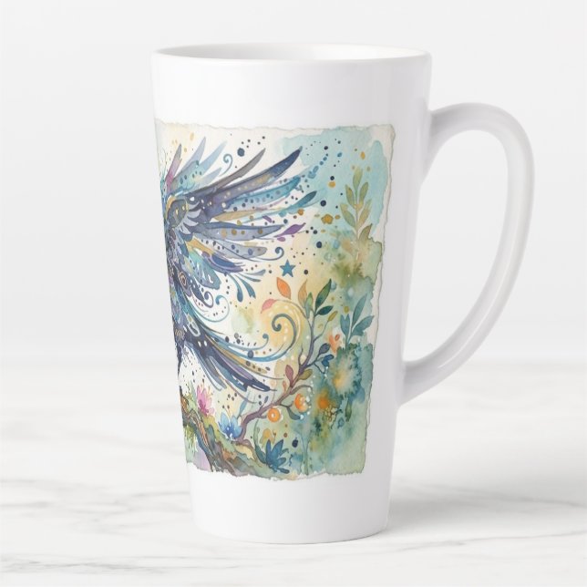 Abstract Whimsical Watercolor Crow Mug (Right)