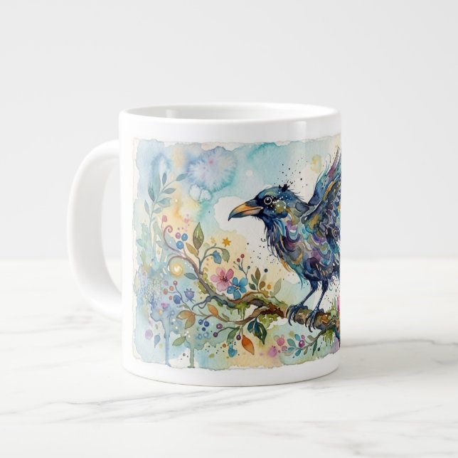 Abstract Whimsical Watercolor Crow Mug (Front Left)