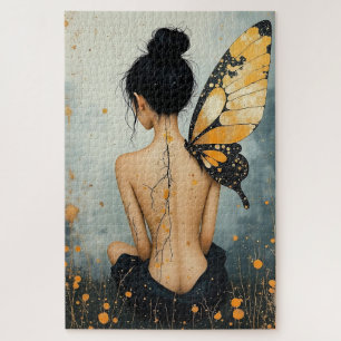 Abstract Whimsical Woman and Butterfly Jigsaw Puzzle
