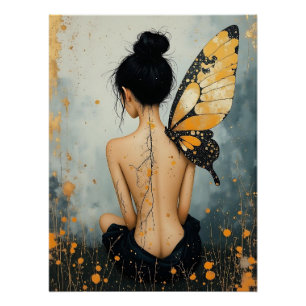 Abstract Whimsical Woman and Butterfly Poster