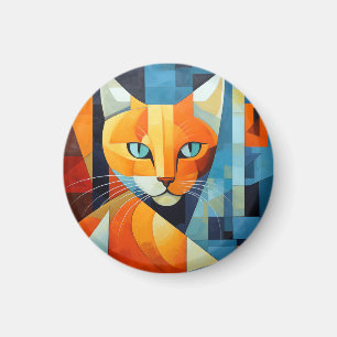 Abstract Whiskers: Orange Cat Magnet