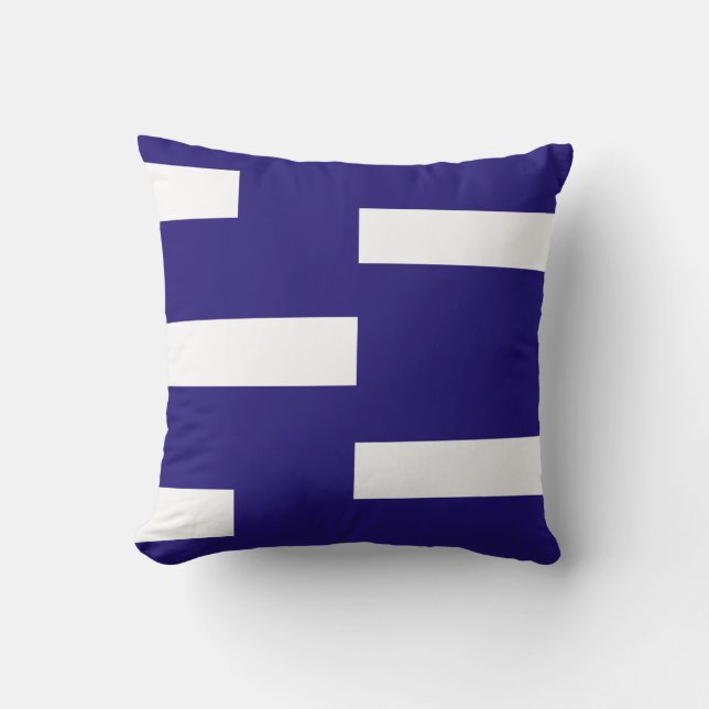 Abstract White Abstract Geometric Shapes on Blue Cushion (Front)