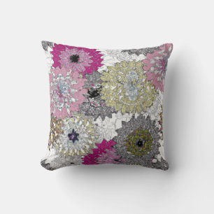 Abstract White and Pink Floral Pattern Cushion