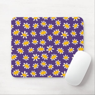 Abstract White and Yellow Flowers Art Mouse Mat