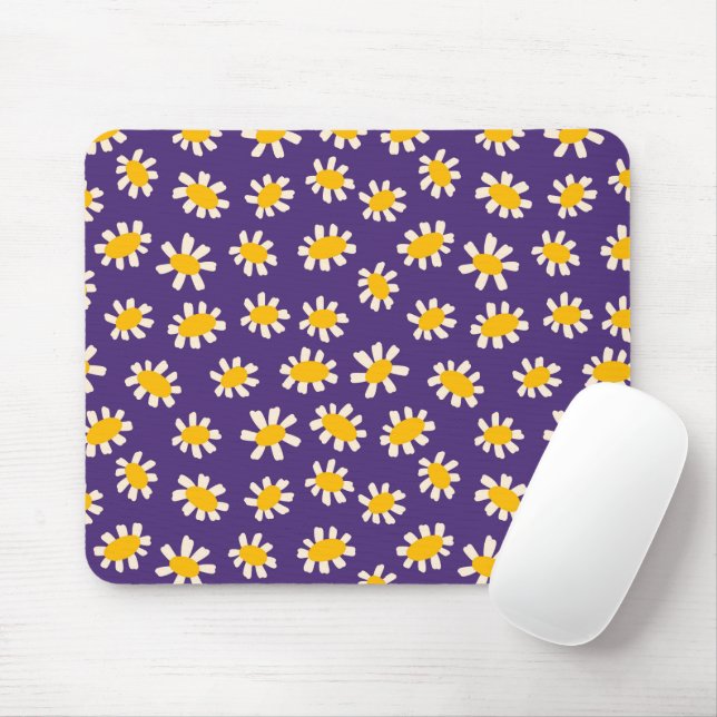 Abstract White and Yellow Flowers Art Mouse Mat (With Mouse)