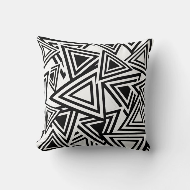 Abstract White Black Triangle Pattern Cushion (Front)