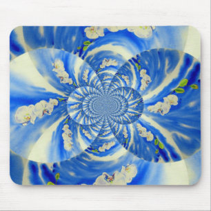 Abstract white blue floral painting mouse mat