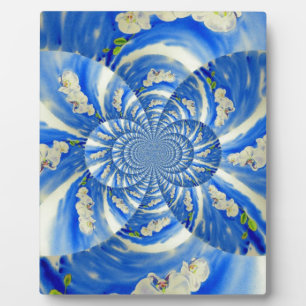 Abstract white blue floral painting plaque