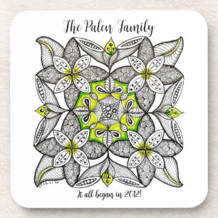 Abstract White Clematis Hand-Drawn Doodle Coaster
