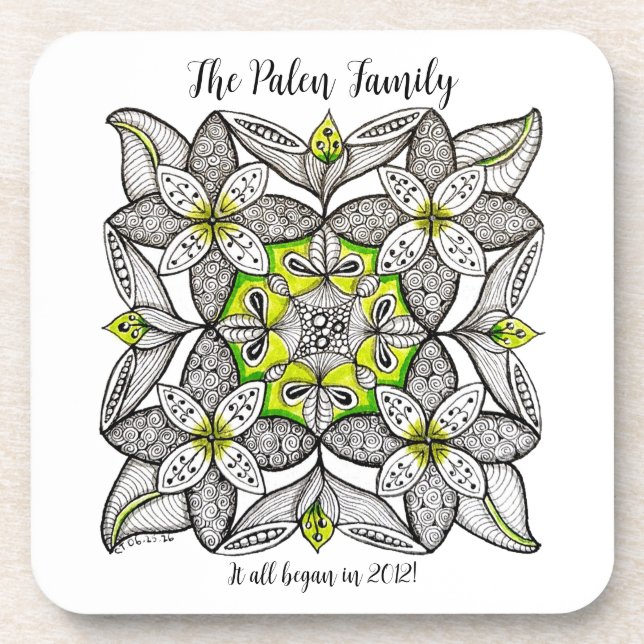 Abstract White Clematis Hand-Drawn Doodle Coaster (Front)