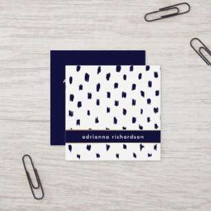 Abstract White Dots on Navy Blue with Gold Square Business Card