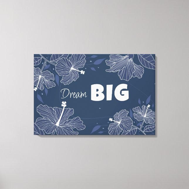 Abstract White Floral in Navy Blue - Dream Big Canvas Print (Front)