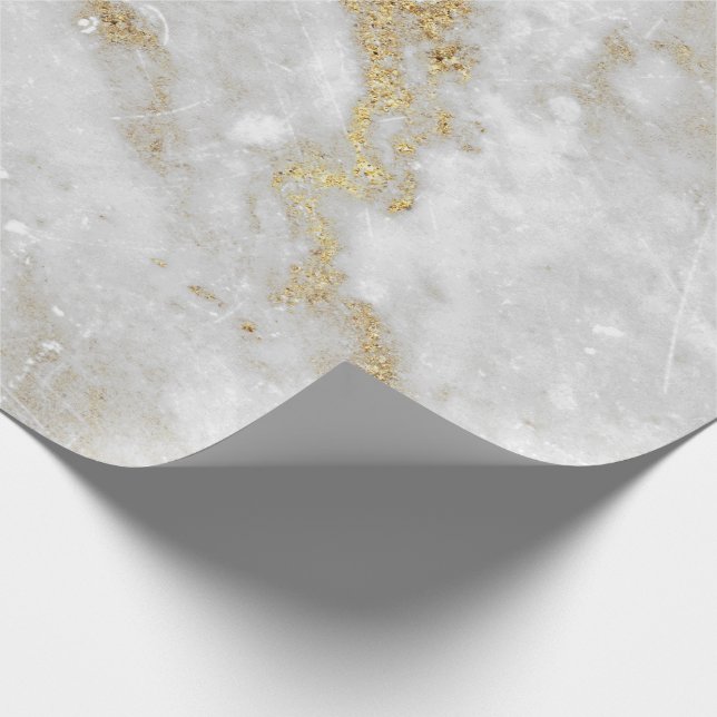 Abstract White Gold Gray Carrara Marble Stone VIP Wrapping Paper (Corner)