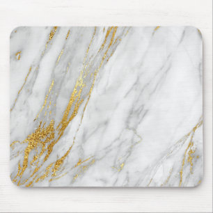 Abstract White Gray Carrara Gold Marble Mouse Mat