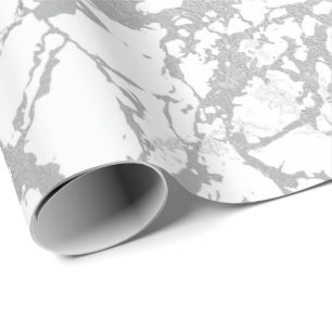 Abstract White Gray Marble Silver Carrara Shiny Wrapping Paper