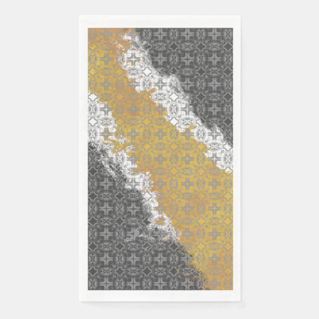 Abstract White, Grey, Bronze, Gold Vintage Pattern Napkin (Front)