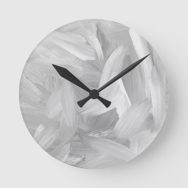 Abstract White & Grey Brushstokes Design Round Clock (Front)