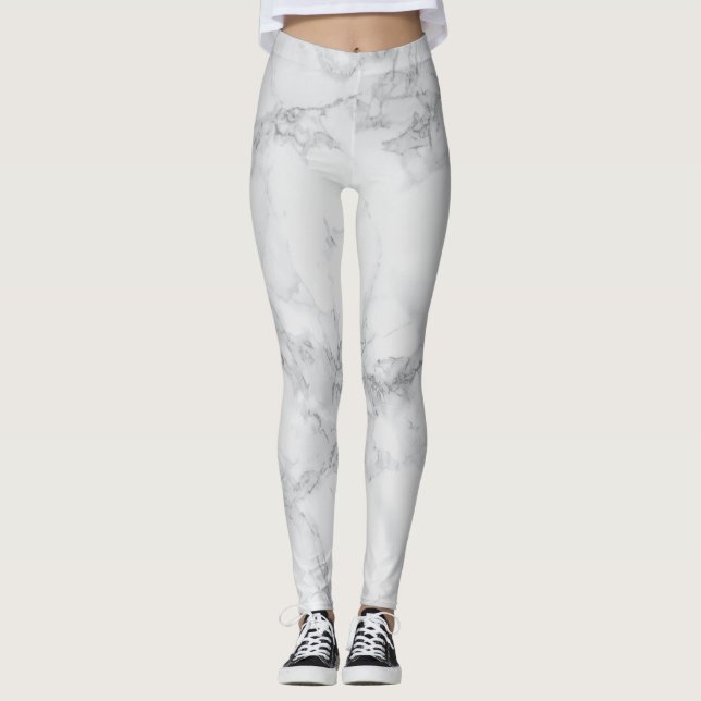 Abstract White Grey Marble Design Pattern Leggings (Front)