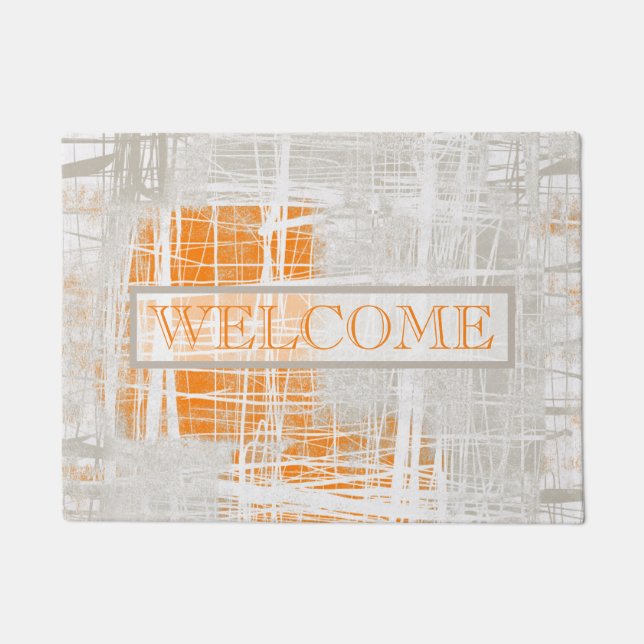Abstract white grey orange Welcome Doormat (Front)