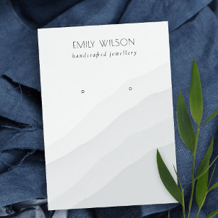 Abstract White Grey Waves Stud Earring Display Business Card