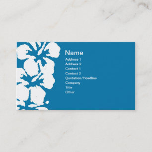 Abstract White Hibiscus Flowers on Blue Business Card