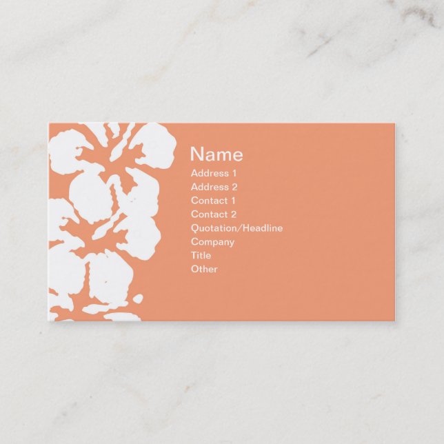 Abstract White Hibiscus Flowers on Salmon Business Card (Front)