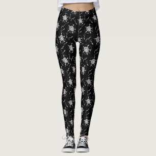 Abstract White Line Art Flowers Leggings