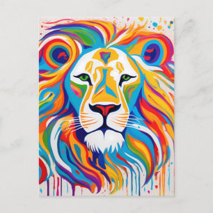 Abstract white lion art postcard