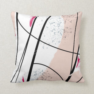 Abstract White Pink Black Line Cushion